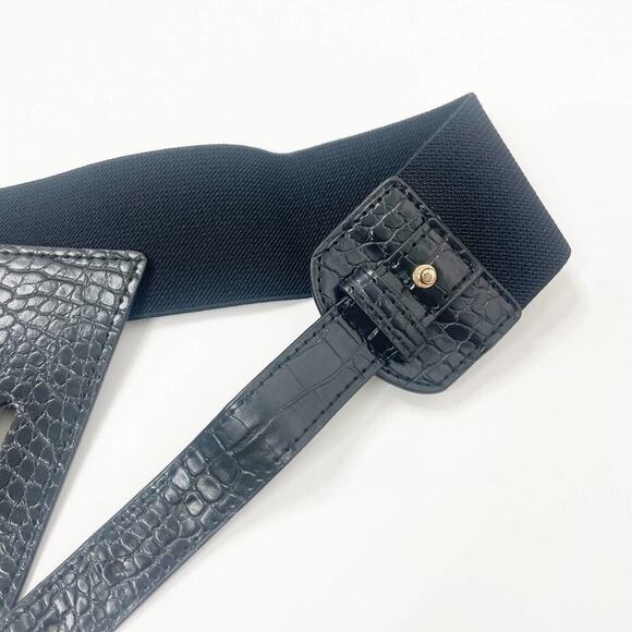 2/$30 NWT Black Faux Vegan Leather Alligator Loop Corset Luxury Belt - Picture 8 of 14